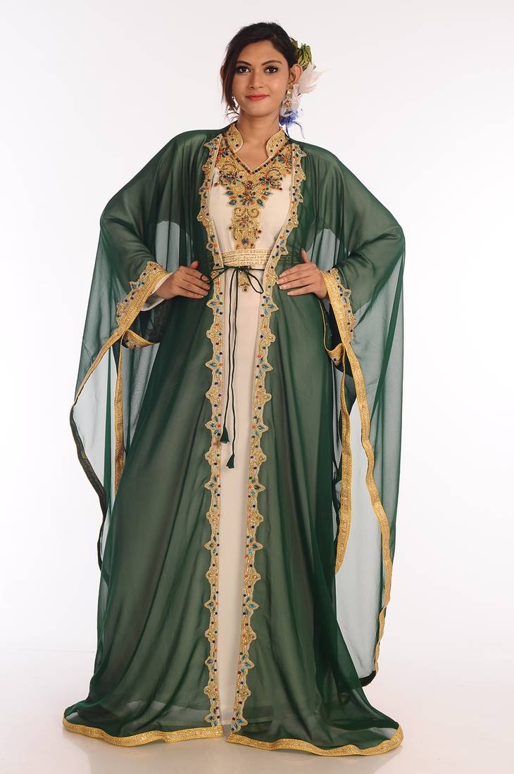 Green Georgette Kaftan with Zari Work