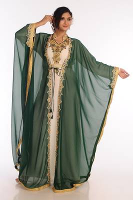 Green Georgette Kaftan with Zari Work 3