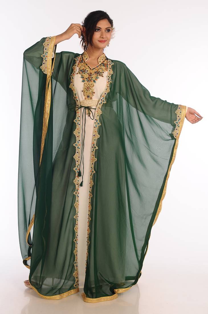 Green Georgette Kaftan with Zari Work
