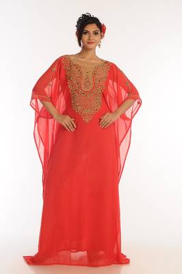Red Georgette Kaftan With Zari Work 1