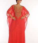 Red Georgette Kaftan With Zari Work