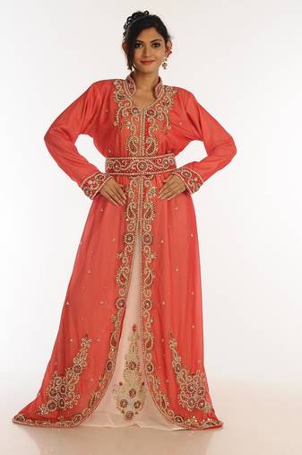 Inner Cream Jacket Red Georgette Kaftan With Zari Work