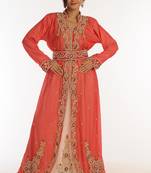 Inner Cream Jacket Red Georgette Kaftan With Zari Work