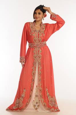 Inner Cream Jacket Red Georgette Kaftan With Zari Work 2