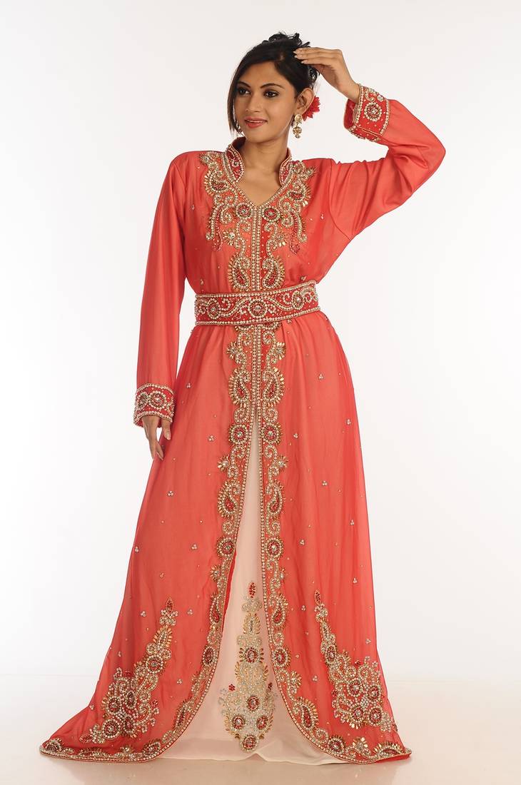 Inner Cream Jacket Red Georgette Kaftan With Zari Work
