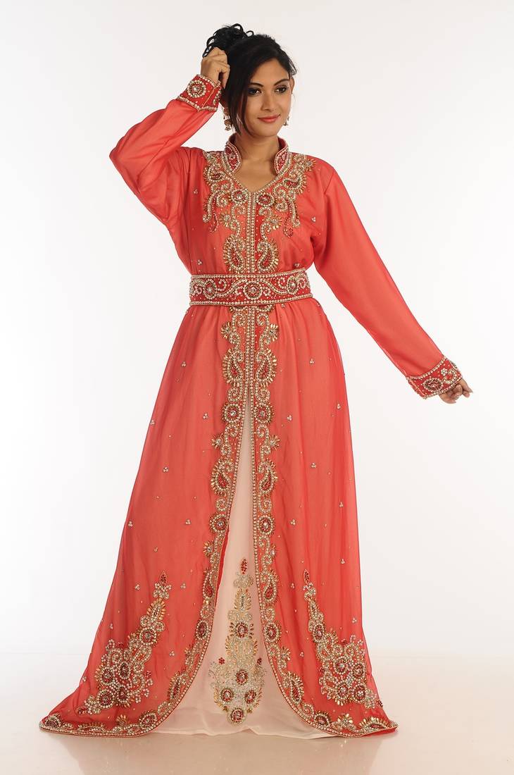 Inner Cream Jacket Red Georgette Kaftan With Zari Work