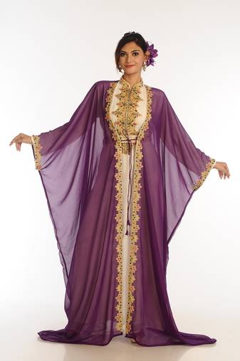 Inner Cream Jacket Purple Georgette Kaftan With Zari Work