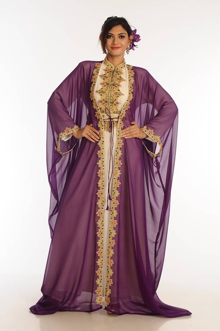 Inner Cream Jacket Purple Georgette Kaftan With Zari Work