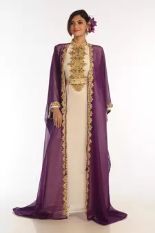Inner Cream Jacket Purple Georgette Kaftan With Zari Work