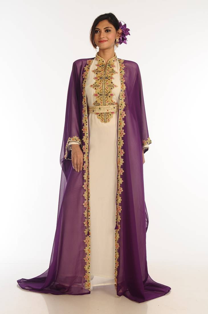 Inner Cream Jacket Purple Georgette Kaftan With Zari Work