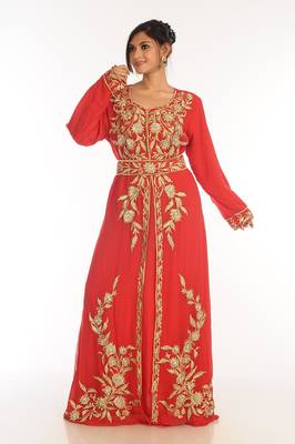 Red Georgette Kaftan With Zari Work 1