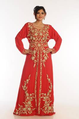 Red Georgette Kaftan With Zari Work 2