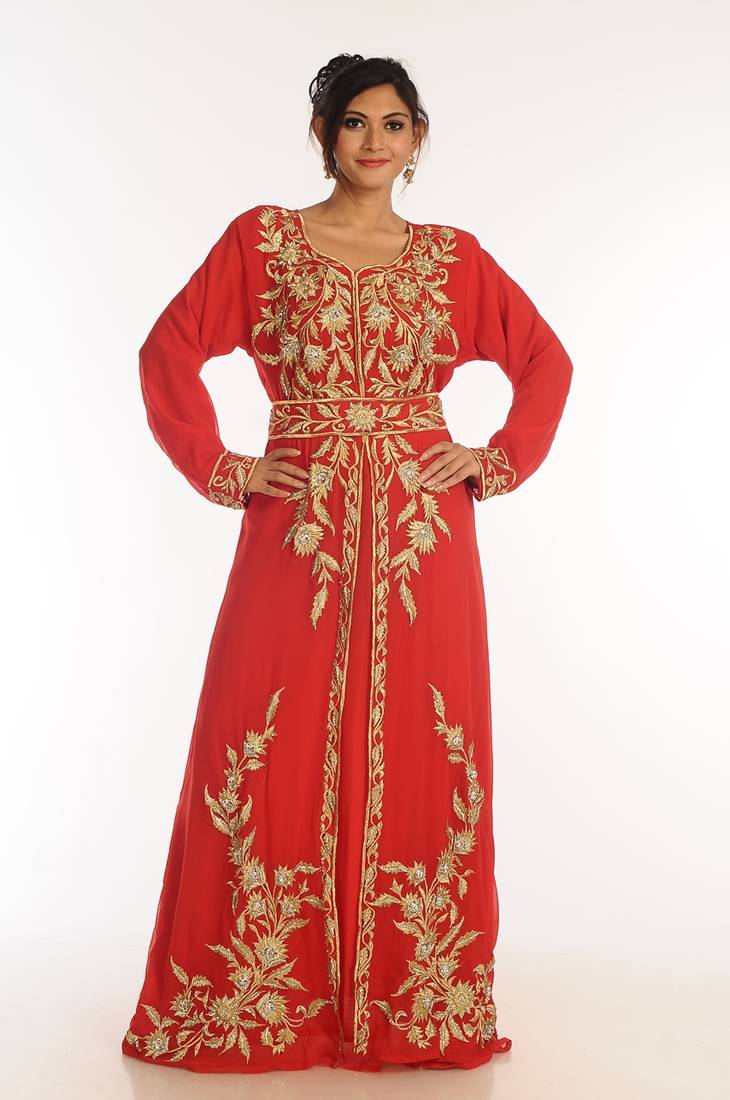 Red Georgette Kaftan With Zari Work