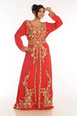 Red Georgette Kaftan With Zari Work 3