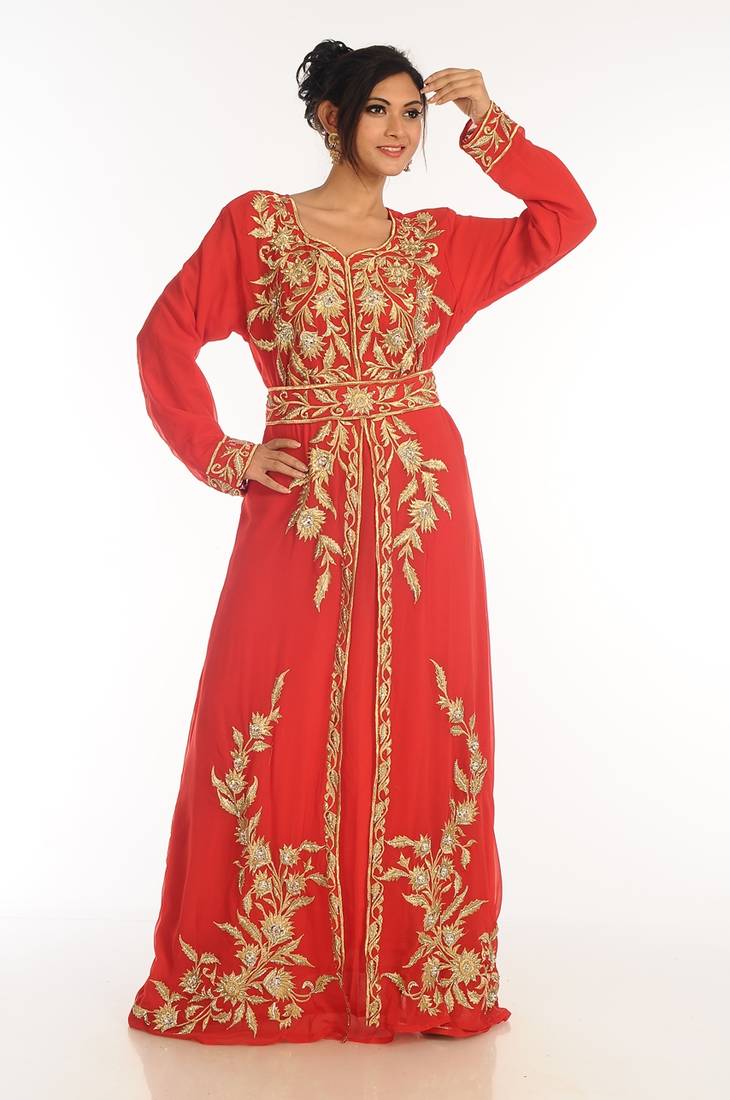 Red Georgette Kaftan With Zari Work