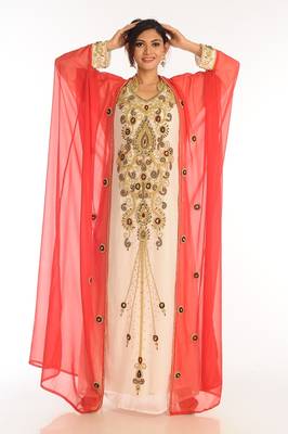 Inner Cream Jacket Purple Georgette Kaftan With Zari Work 1