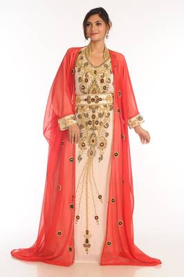 Inner Cream Jacket Purple Georgette Kaftan With Zari Work 2