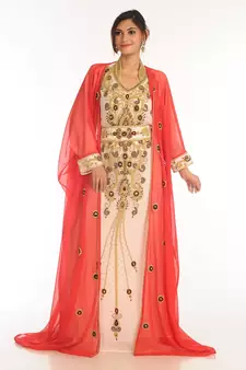 Inner Cream Jacket Purple Georgette Kaftan With Zari Work