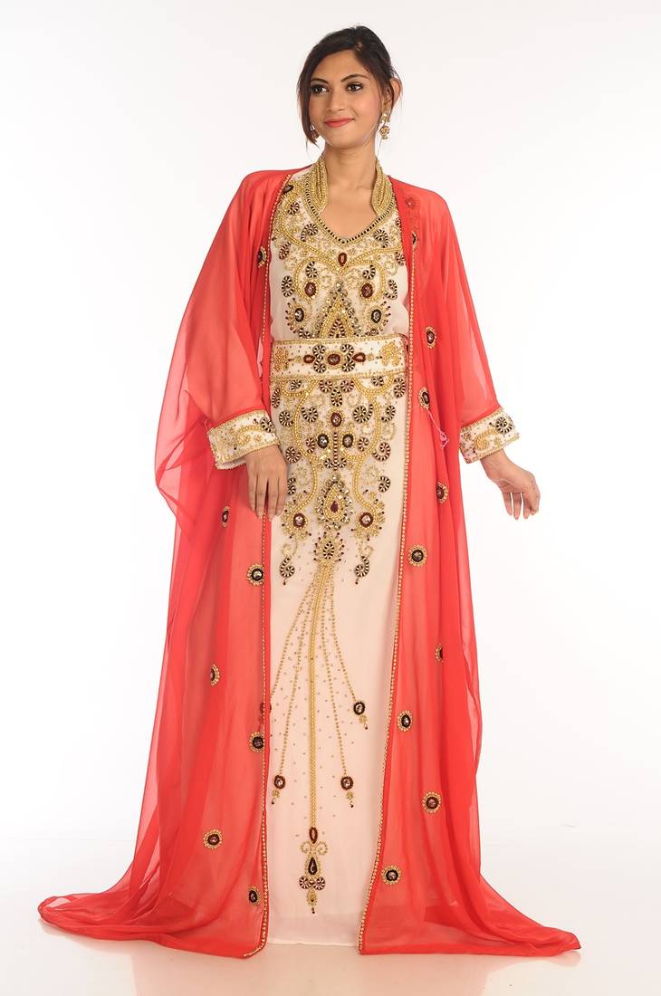 Inner Cream Jacket Purple Georgette Kaftan With Zari Work