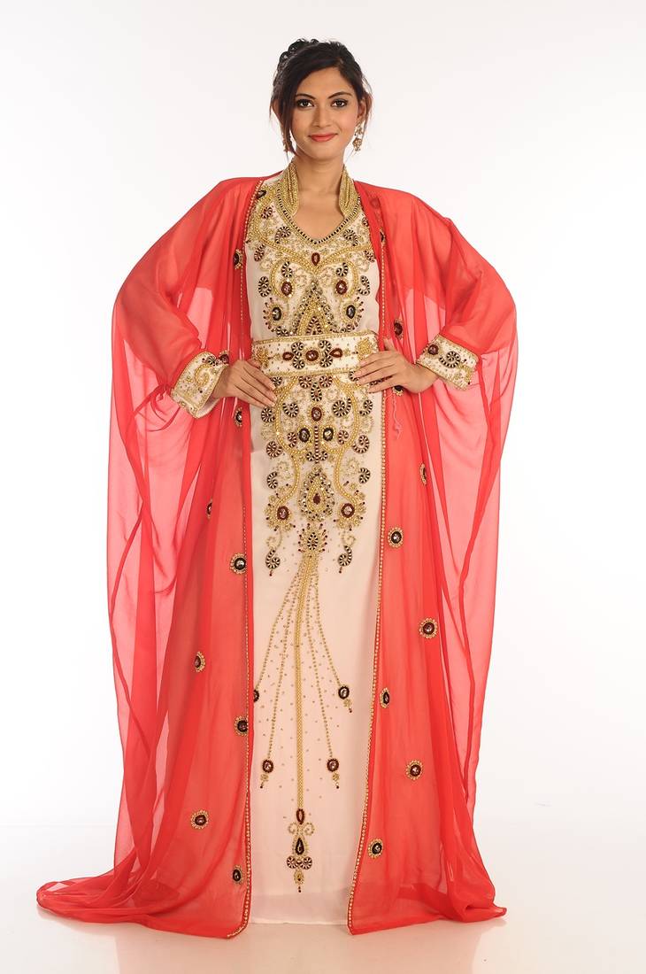 Inner Cream Jacket Purple Georgette Kaftan With Zari Work