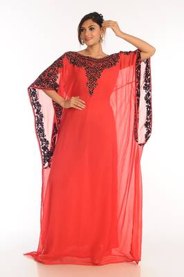 Red Georgette Kaftan With Zari Work 2