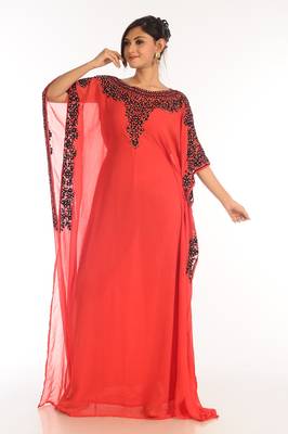 Red Georgette Kaftan With Zari Work 3