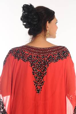 Red Georgette Kaftan With Zari Work 4
