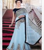 Blue Embroiderd Net Saree With Blouse