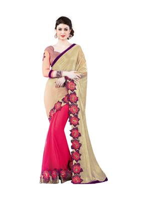 Pink Embroiderd Net Saree With Blouse 1