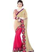 Pink Embroiderd Net Saree With Blouse