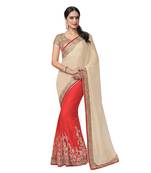 Red Embroiderd Net Saree With Blouse