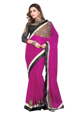 Purple Embroiderd Silk Saree With Blouse 1