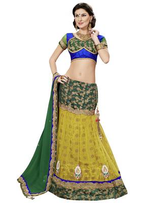 Yellow Color  Semi Stitched Net Lehenga Choli With Blouse 1