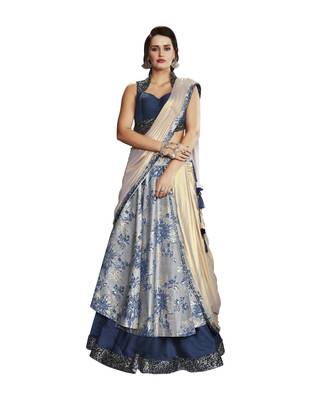 Grey Color Embroidered Semi Stitched Lehenga Choli With Blouse 1
