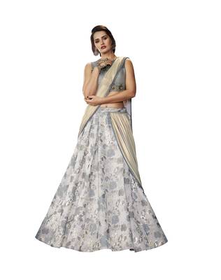 Grey Color Printed Semi Stitched Lehenga Choli With Blouse 1