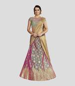 Green And Purple Color Printed Semi Stitched Lehenga Choli With Blouse