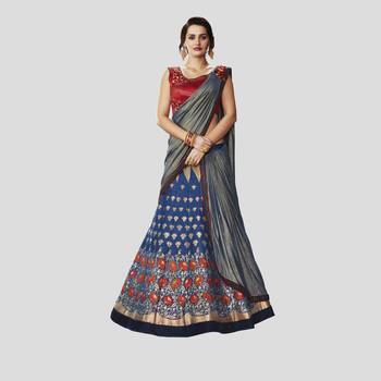 Blue Color Printed Semi Stitched Lehenga Choli With Blouse 1