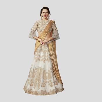 Off White Color Printed Semi Stitched Lehenga Choli With Blouse 1