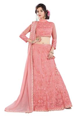 Pink Color Net Embroidered Semi Stitched Lehenga Choli With Blouse 1