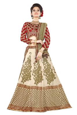 White Color Silk Embroidered Semi Stitched Lehenga Choli With Blouse 1