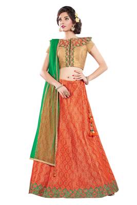 Orange Color Silk Designer Semi  Stitched Lehenga Choli 1
