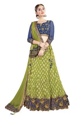 Green Color Silk Embroidered Semi Stitched Lehenga Choli With Blouse 1