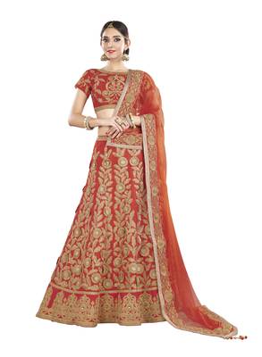 Orange Color Silk Wedding Wear Semi Stitched Lehenga Choli With Blouse 1