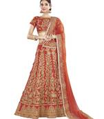 Orange Color Silk Wedding Wear Semi Stitched Lehenga Choli With Blouse