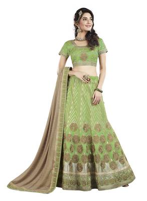 Green Color Silk Designer Semi  Stitched Lehenga Choli 1