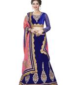 Blue Color Velvet Wedding Wear Semi Stitched Lehenga Choli With Blouse