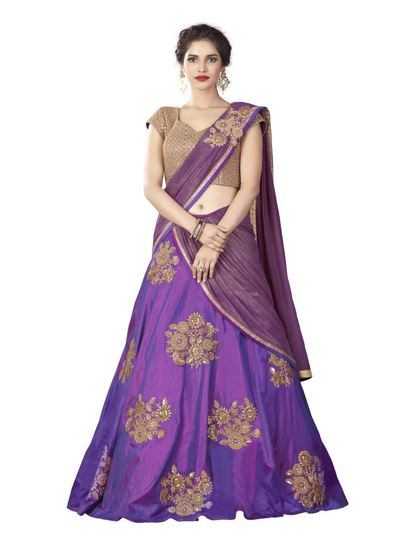 Purple Color Silk Designer Semi  Stitched Lehenga Choli