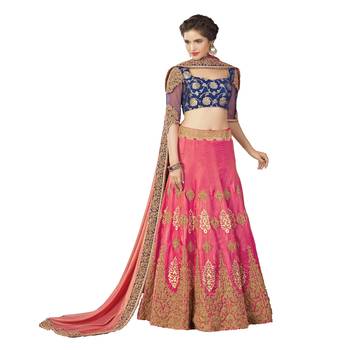 Pink Color Silk Wedding Wear Semi  Stitched Lehenga Choli With Blouse 1