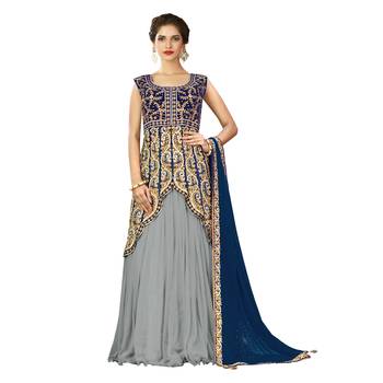 Grey Color Chiffon Wedding Wear Semi Stitched Lehenga Choli With Blouse 1