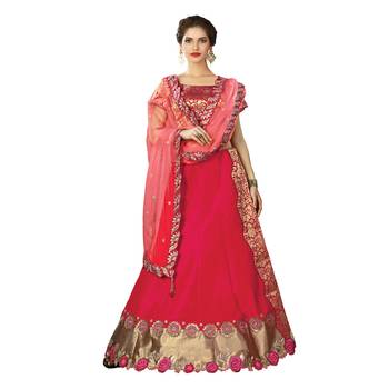 Red Color Silk Designer Semi  Stitched Lehenga Choli 1